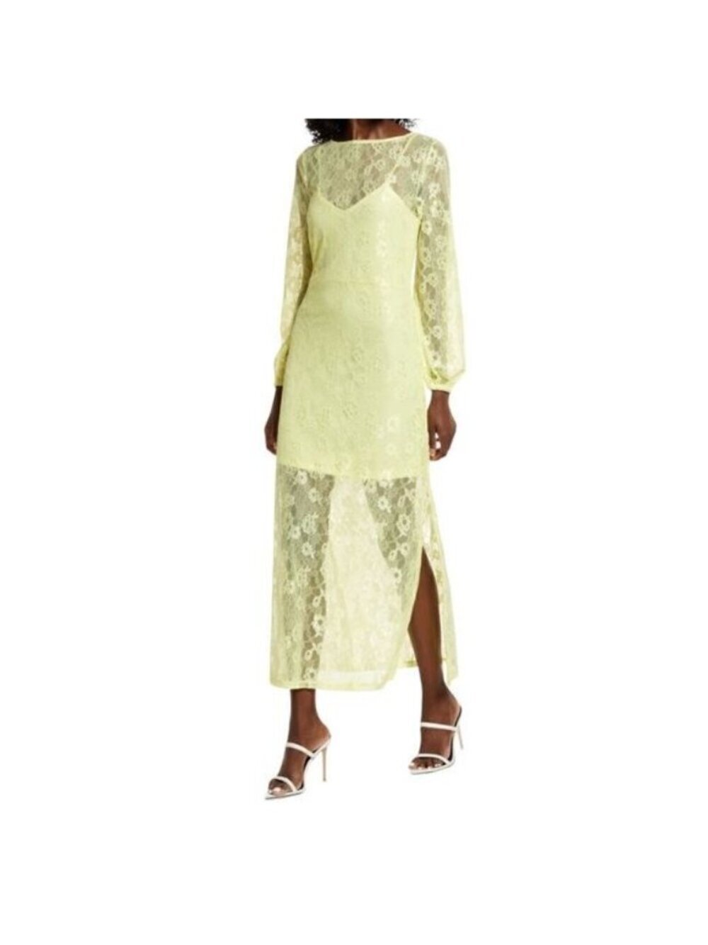 NWOT Open Edit Sheer Lace Long Sleeve Maxi Dress Women Size Medium